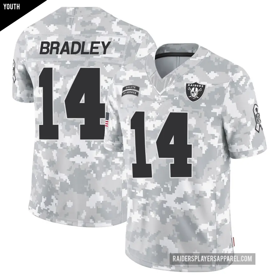 Youth Las Vegas Raiders ＃14 Carter Bradley Arctic Camo Limited 2024 Salute to Service Jersey