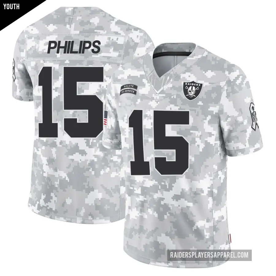 Youth Las Vegas Raiders ＃15 Kyle Philips Arctic Camo Limited 2024 Salute to Service Jersey