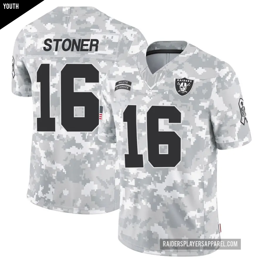 Youth Las Vegas Raiders ＃16 Dillon Stoner Arctic Camo Limited 2024 Salute to Service Jersey