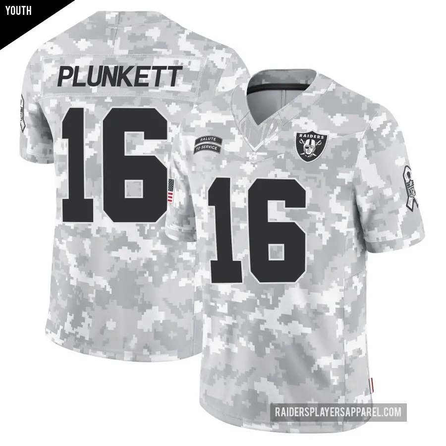 Youth Las Vegas Raiders ＃16 Jim Plunkett Arctic Camo Limited 2024 Salute to Service Jersey