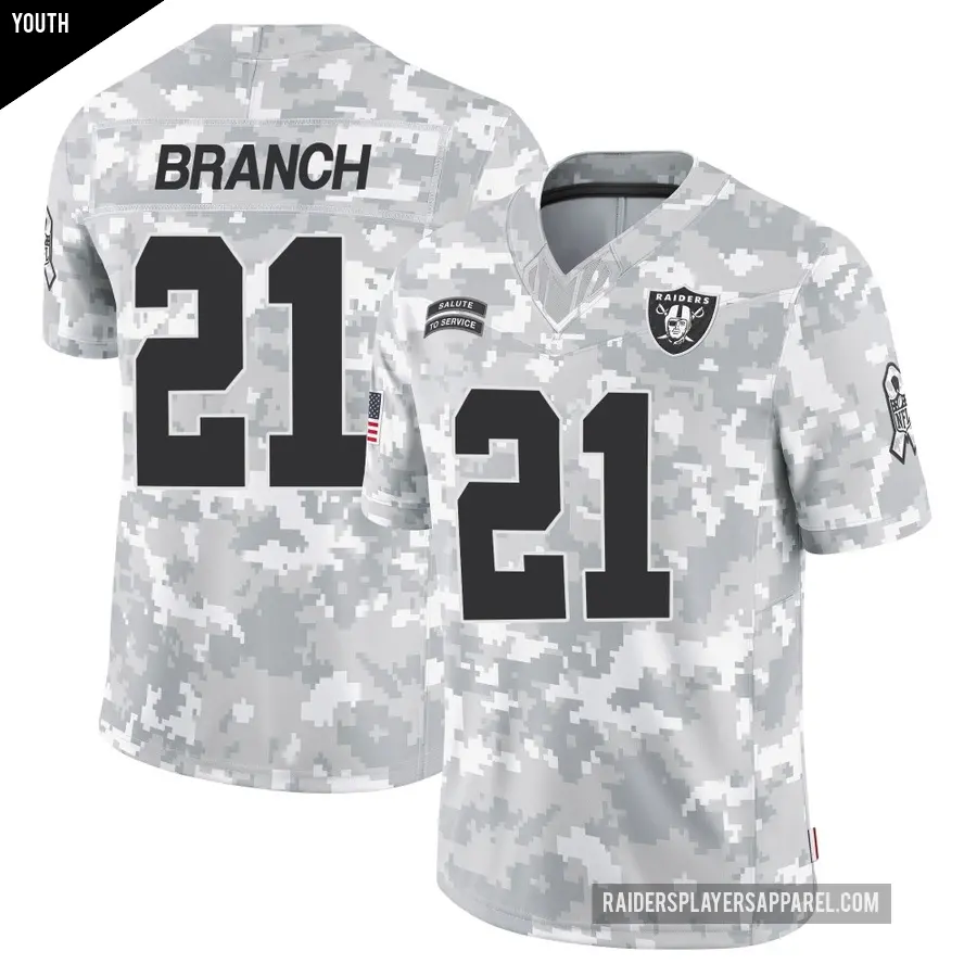 Youth Las Vegas Raiders ＃21 Cliff Branch Arctic Camo Limited 2024 Salute to Service Jersey