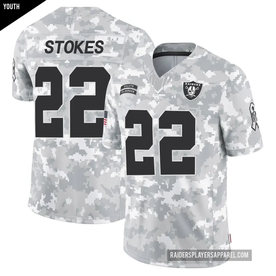 Youth Las Vegas Raiders ＃22 Eric Stokes Arctic Camo Limited 2024 Salute to Service Jersey