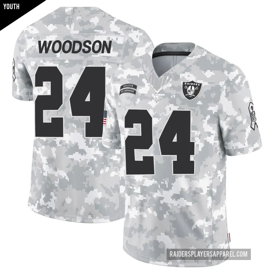 Youth Las Vegas Raiders ＃24 Charles Woodson Arctic Camo Limited 2024 Salute to Service Jersey