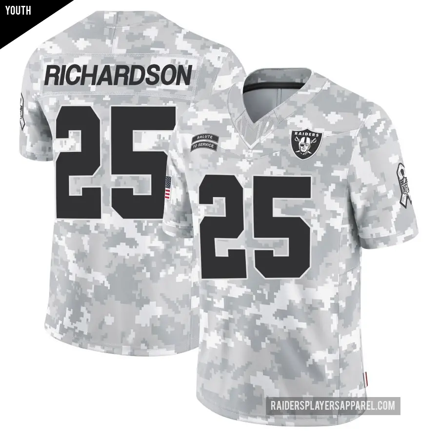 Youth Las Vegas Raiders ＃25 Decamerion Richardson Arctic Camo Limited 2024 Salute to Service Jersey