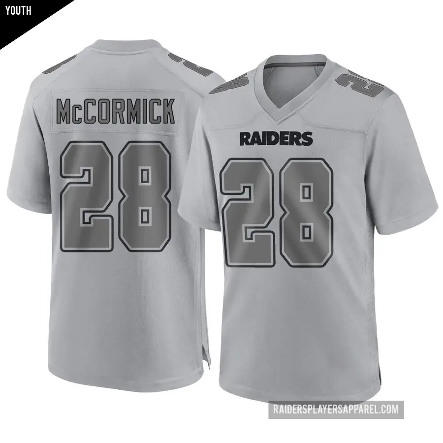 Youth Las Vegas Raiders ＃28 Sincere McCormick Gray Game Atmosphere Fashion Jersey
