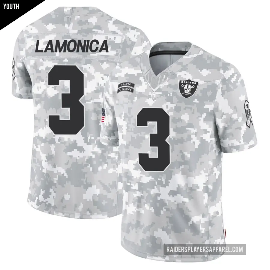 Youth Las Vegas Raiders ＃3 Daryle Lamonica Arctic Camo Limited 2024 Salute to Service Jersey