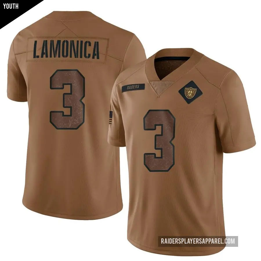 Youth Las Vegas Raiders ＃3 Daryle Lamonica Brown Limited 2023 Salute To Service Jersey