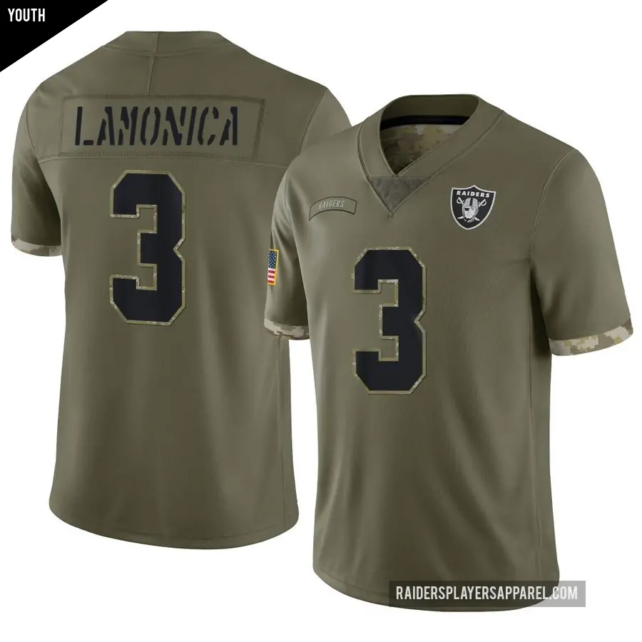 Youth Las Vegas Raiders ＃3 Daryle Lamonica Olive Limited 2022 Salute To Service Jersey
