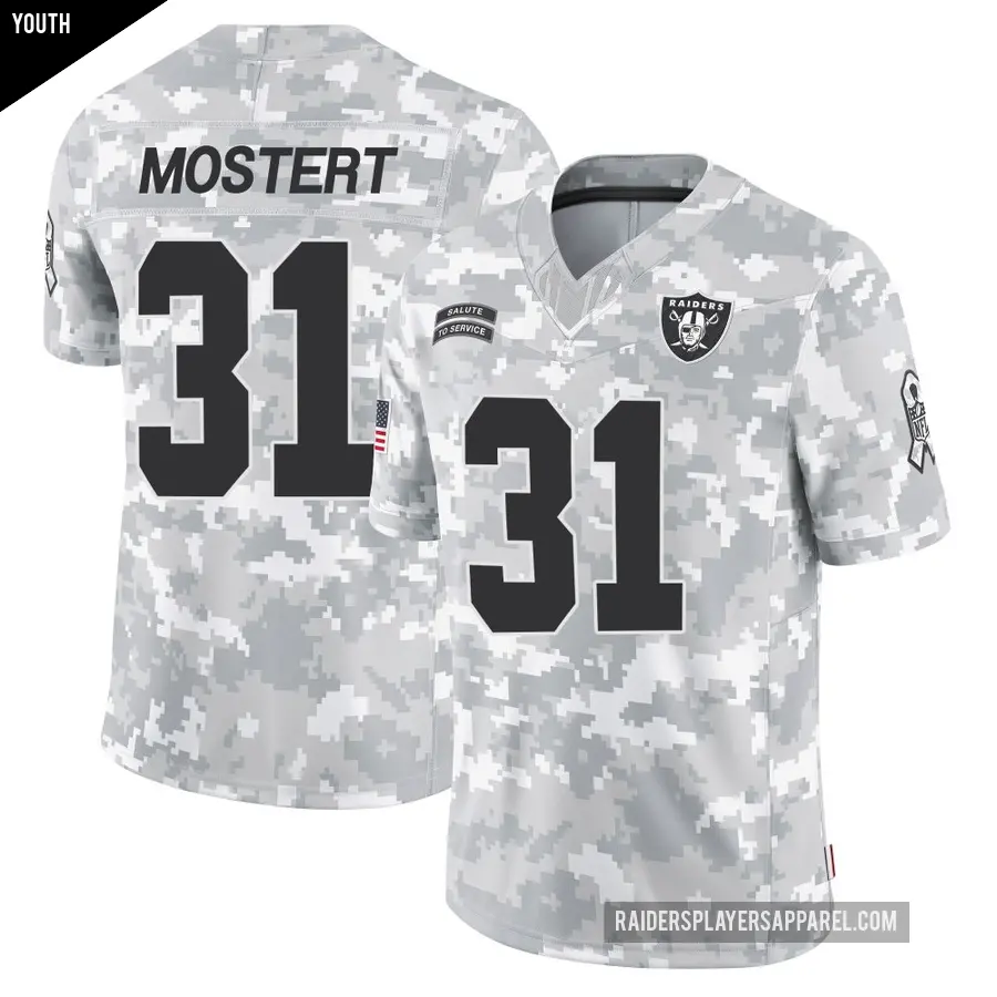 Youth Las Vegas Raiders ＃31 Raheem Mostert Arctic Camo Limited 2024 Salute to Service Jersey