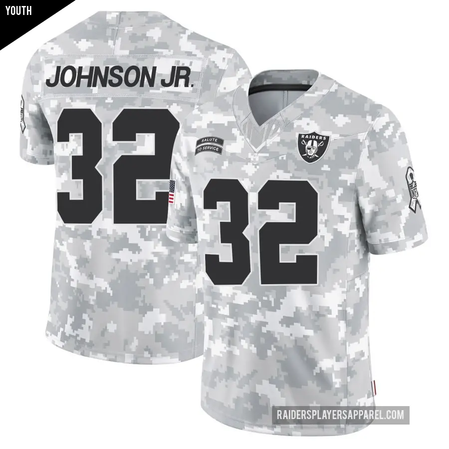 Youth Las Vegas Raiders ＃32 Lonnie Johnson Jr. Arctic Camo Limited 2024 Salute to Service Jersey