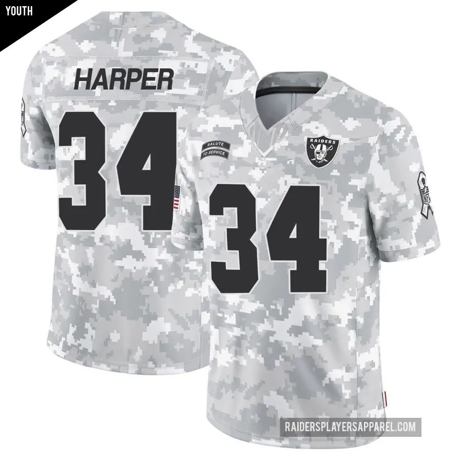 Youth Las Vegas Raiders ＃34 Thomas Harper Arctic Camo Limited 2024 Salute to Service Jersey