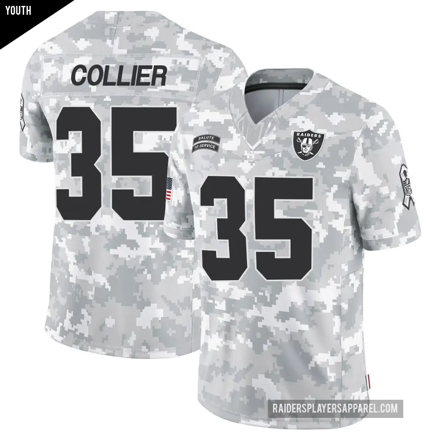 Youth Las Vegas Raiders ＃35 Chris Collier Arctic Camo Limited 2024 Salute to Service Jersey