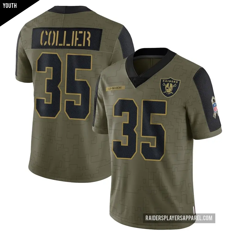 Youth Las Vegas Raiders ＃35 Chris Collier Olive Limited 2021 Salute To Service Jersey