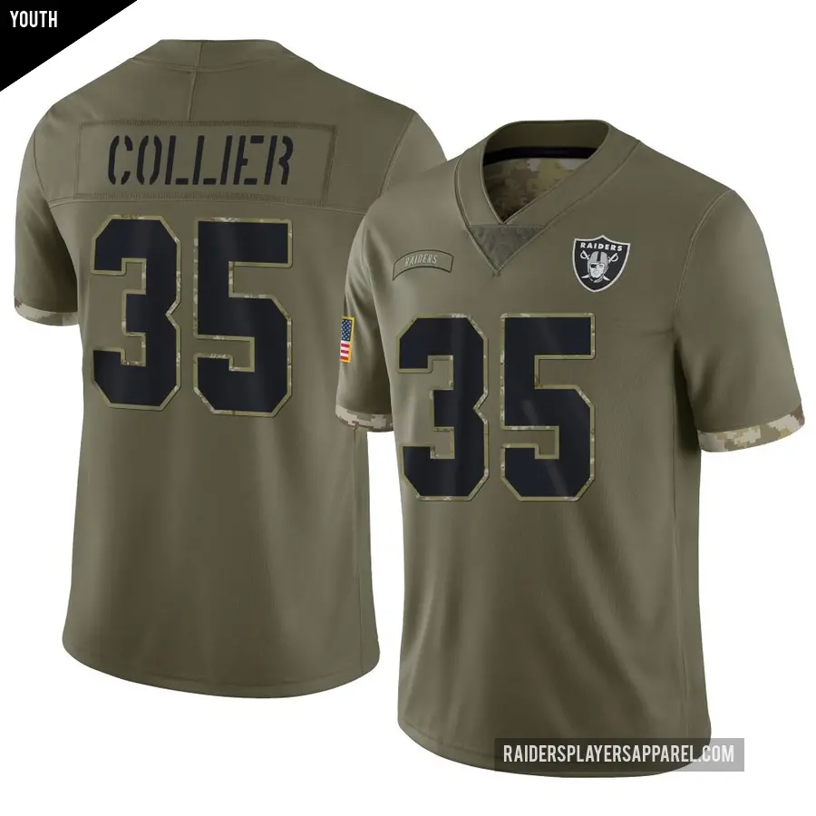 Youth Las Vegas Raiders ＃35 Chris Collier Olive Limited 2022 Salute To Service Jersey