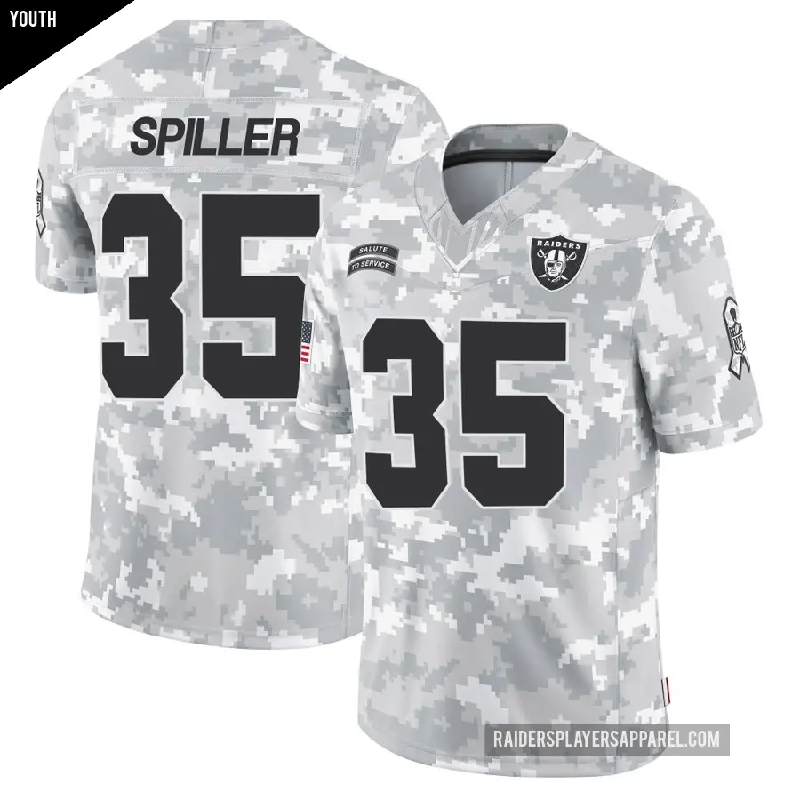 Youth Las Vegas Raiders ＃35 Isaiah Spiller Arctic Camo Limited 2024 Salute to Service Jersey