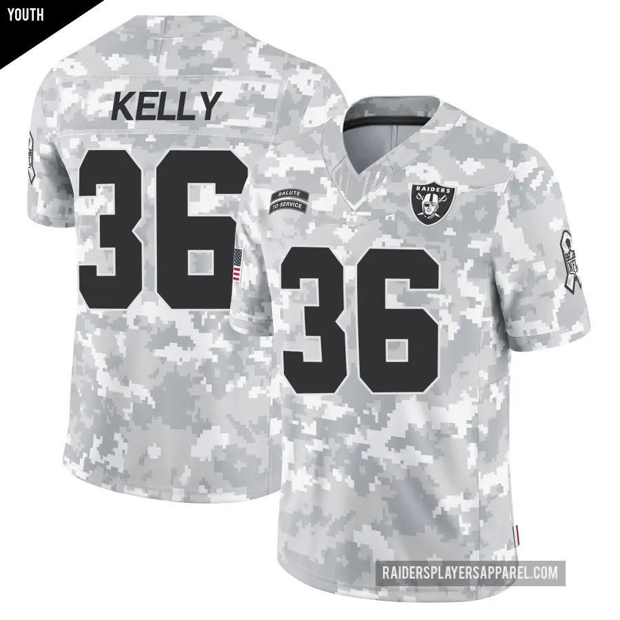 Youth Las Vegas Raiders ＃36 Kyu Blu Kelly Arctic Camo Limited 2024 Salute to Service Jersey