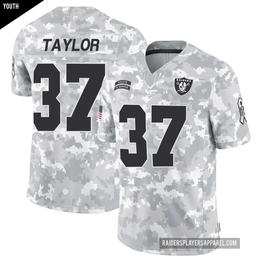 Youth Las Vegas Raiders ＃37 Trey Taylor Arctic Camo Limited 2024 Salute to Service Jersey