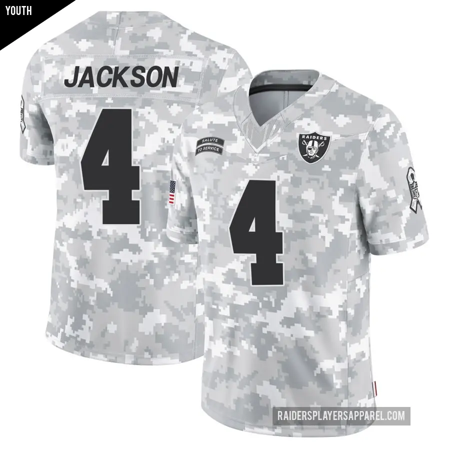 Youth Las Vegas Raiders ＃4 Shedrick Jackson Arctic Camo Limited 2024 Salute to Service Jersey