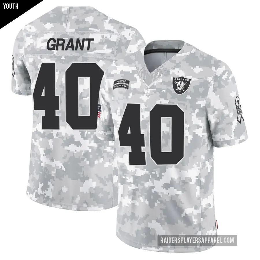 Youth Las Vegas Raiders ＃40 Jaydon Grant Arctic Camo Limited 2024 Salute to Service Jersey