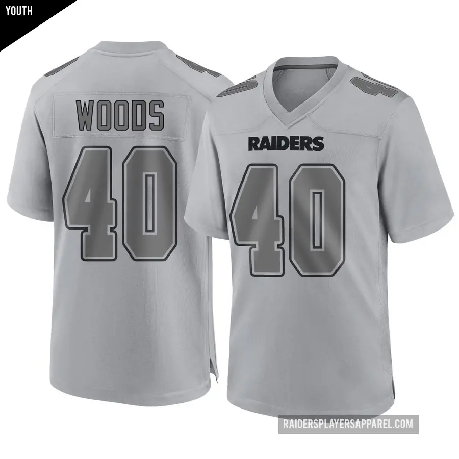 Youth Las Vegas Raiders ＃40 JT Woods Gray Game Atmosphere Fashion Jersey