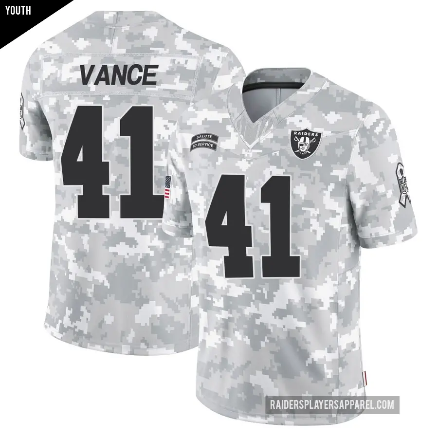 Youth Las Vegas Raiders ＃41 Greedy Vance Arctic Camo Limited 2024 Salute to Service Jersey