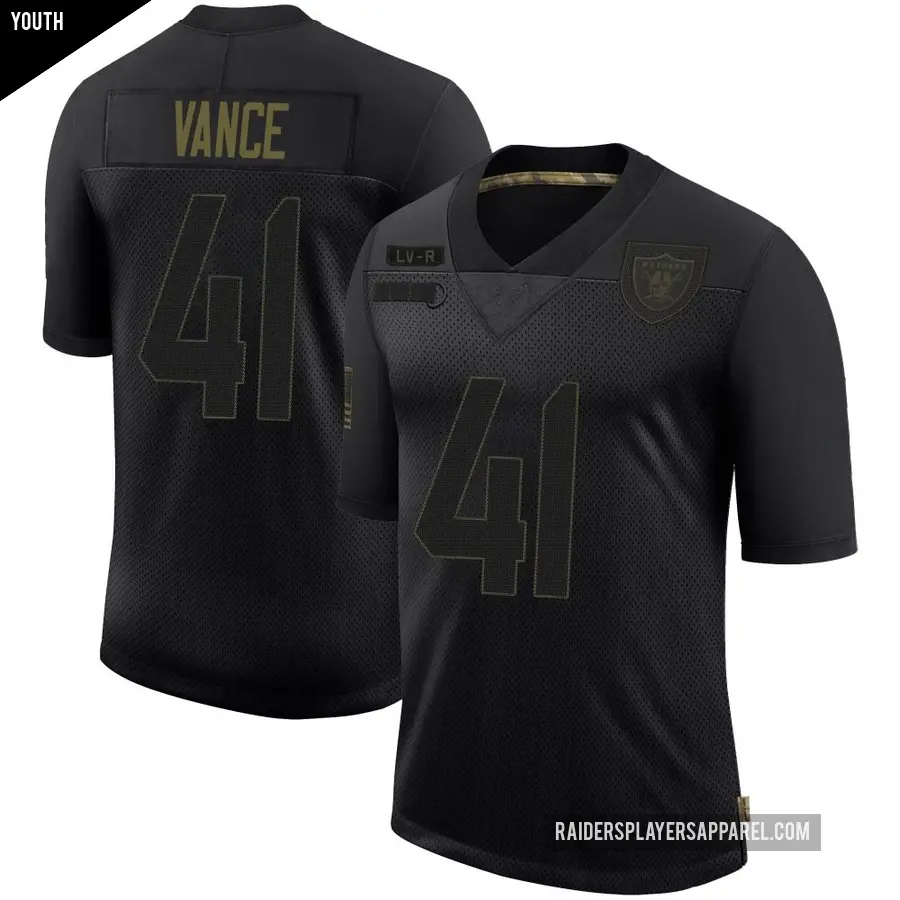 Youth Las Vegas Raiders ＃41 Greedy Vance Black Limited 2020 Salute To Service Jersey