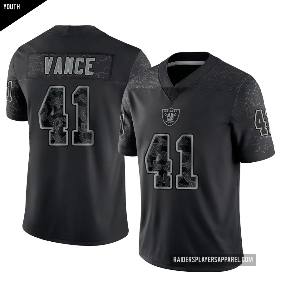 Youth Las Vegas Raiders ＃41 Greedy Vance Black Limited Reflective Jersey