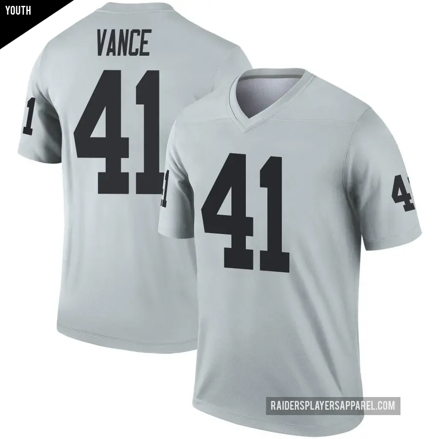 Youth Las Vegas Raiders ＃41 Greedy Vance Legend Inverted Silver Jersey