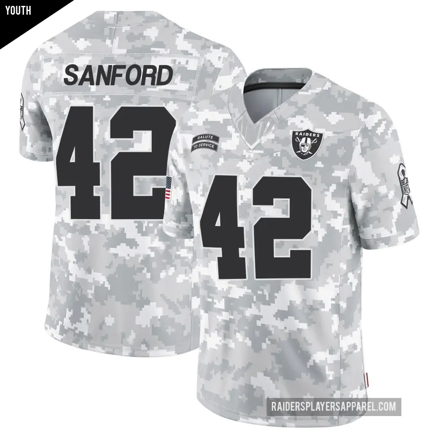 Youth Las Vegas Raiders ＃42 Phalen Sanford Arctic Camo Limited 2024 Salute to Service Jersey