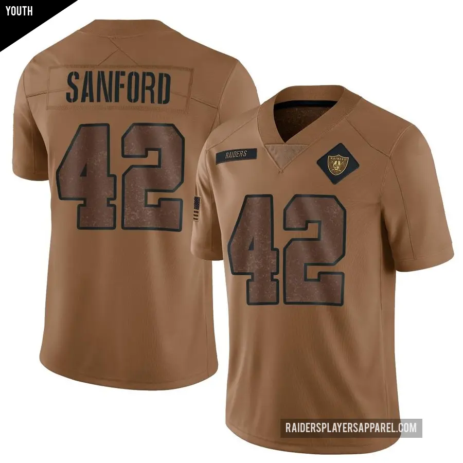 Youth Las Vegas Raiders ＃42 Phalen Sanford Brown Limited 2023 Salute To Service Jersey