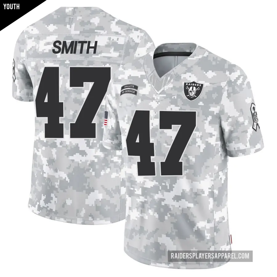 Youth Las Vegas Raiders ＃47 Brandon Smith Arctic Camo Limited 2024 Salute to Service Jersey
