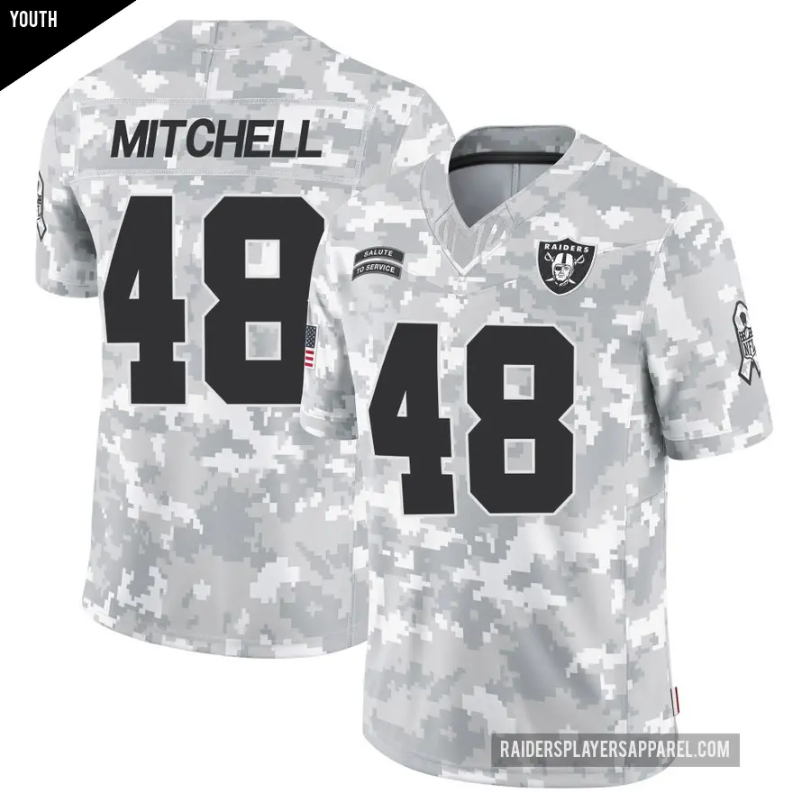 Youth Las Vegas Raiders ＃48 Jackson Mitchell Arctic Camo Limited 2024 Salute to Service Jersey