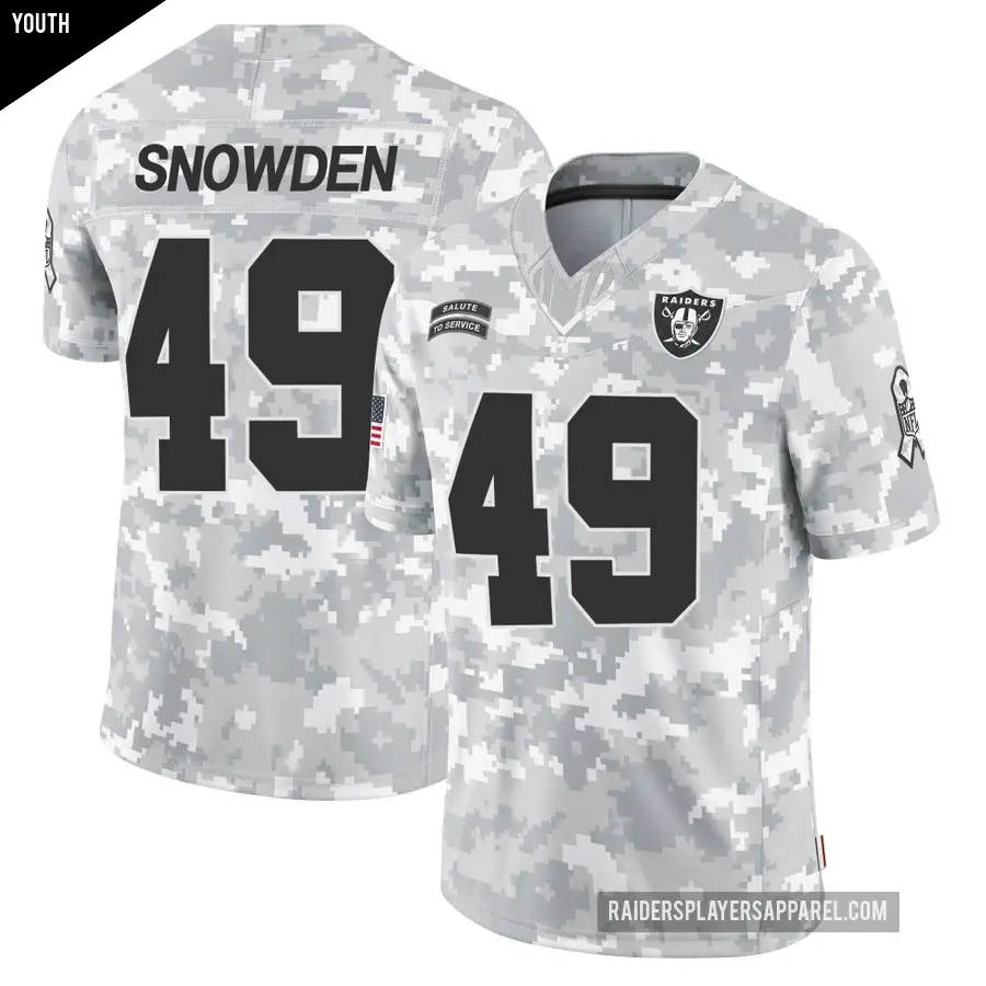 Youth Las Vegas Raiders ＃49 Charles Snowden Arctic Camo Limited 2024 Salute to Service Jersey