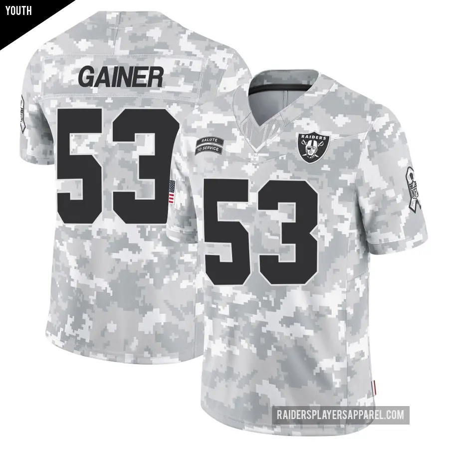 Youth Las Vegas Raiders ＃53 Amari Gainer Arctic Camo Limited 2024 Salute to Service Jersey