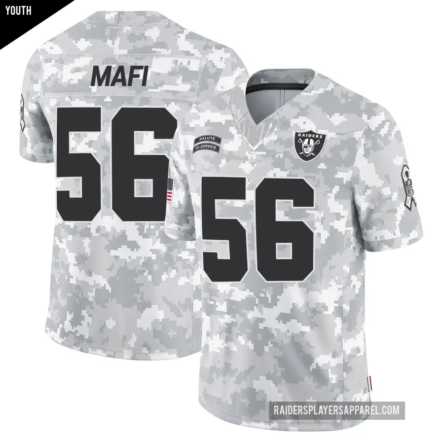 Youth Las Vegas Raiders ＃56 Atonio Mafi Arctic Camo Limited 2024 Salute to Service Jersey