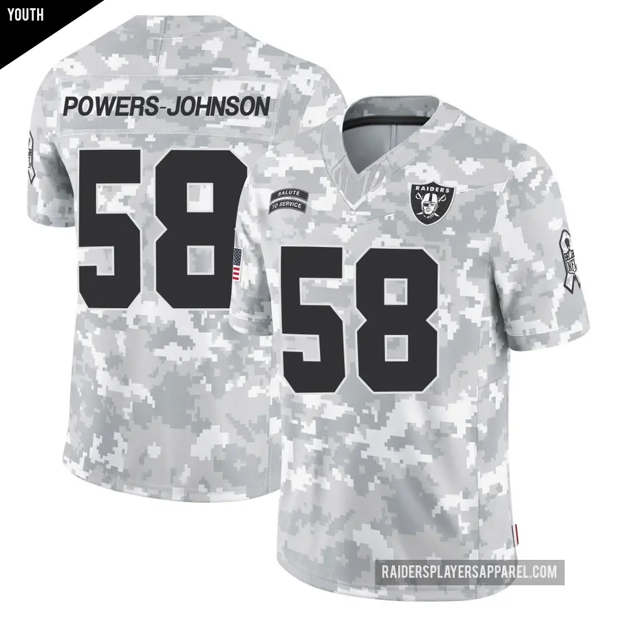 Youth Las Vegas Raiders ＃58 Jackson Powers-Johnson Arctic Camo Limited 2024 Salute to Service Jersey