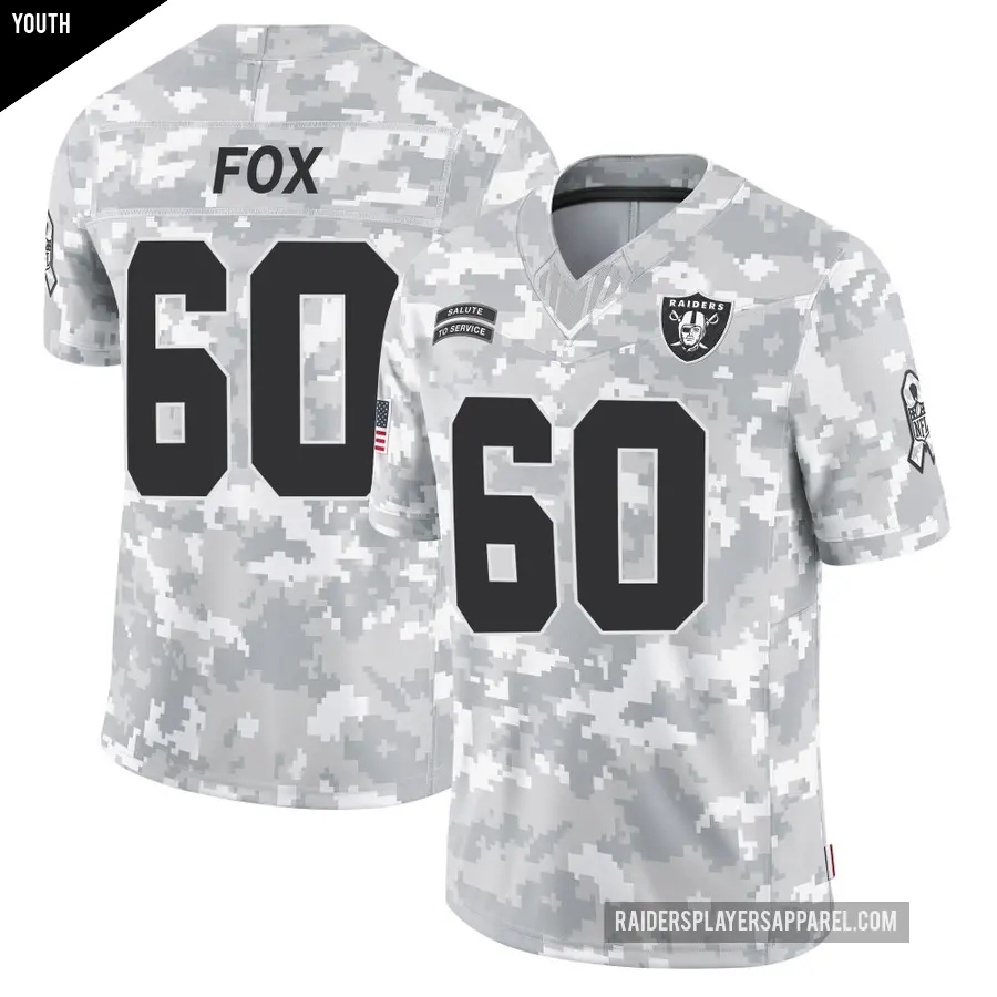 Youth Las Vegas Raiders ＃60 Tomari Fox Arctic Camo Limited 2024 Salute to Service Jersey