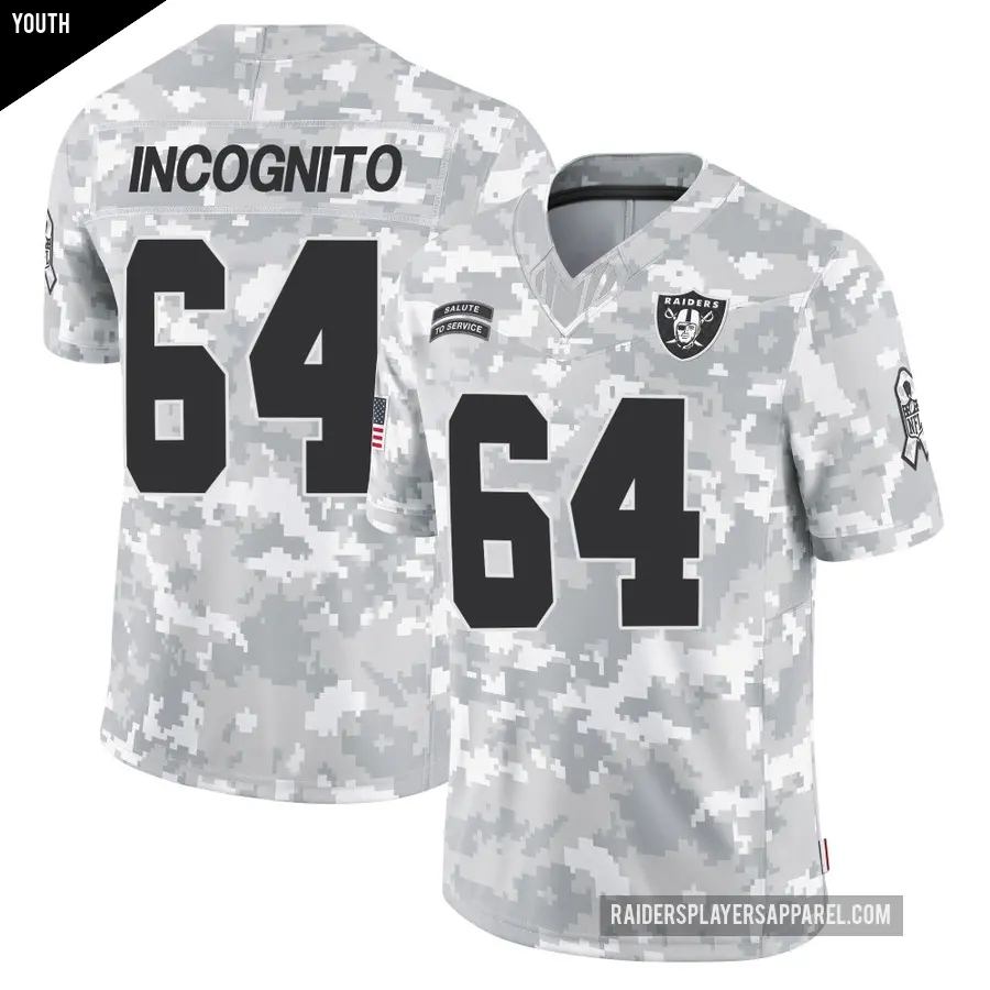 Youth Las Vegas Raiders ＃64 Richie Incognito Arctic Camo Limited 2024 Salute to Service Jersey