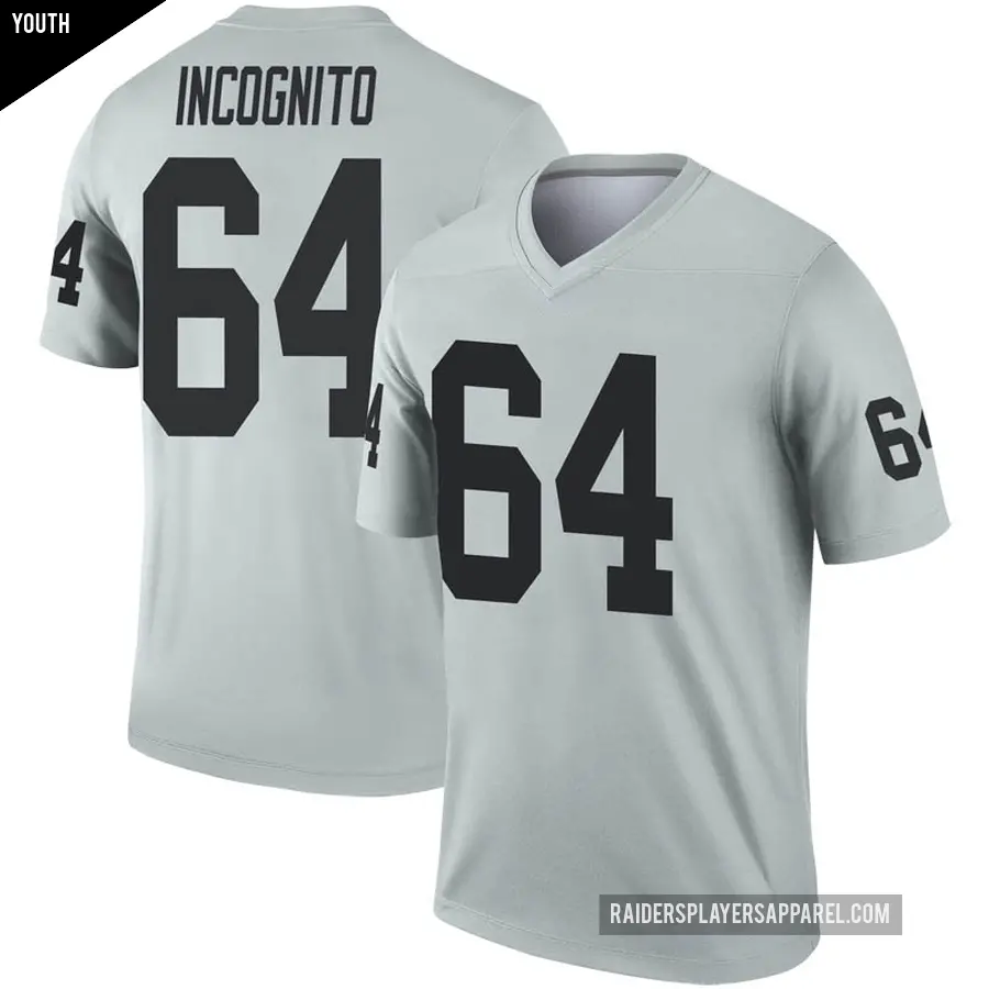 Youth Las Vegas Raiders ＃64 Richie Incognito Legend Inverted Silver Jersey