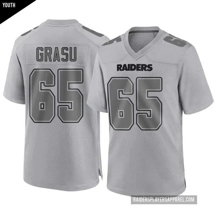 Youth Las Vegas Raiders ＃65 Hroniss Grasu Gray Game Atmosphere Fashion Jersey