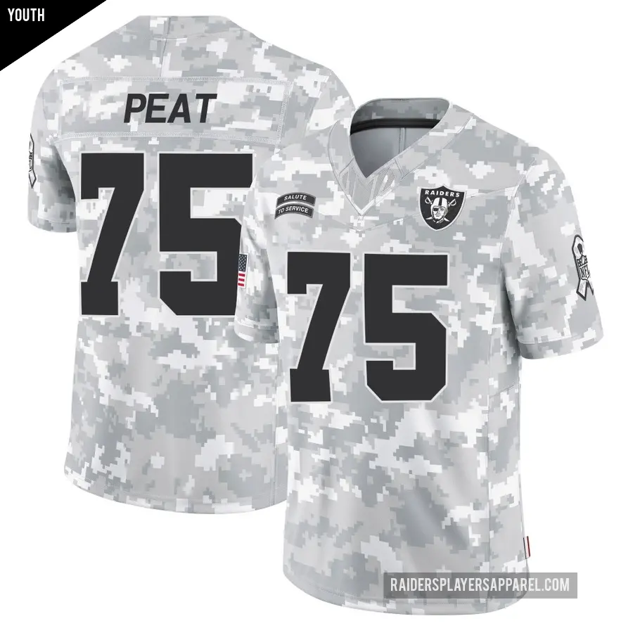Youth Las Vegas Raiders ＃75 Andrus Peat Arctic Camo Limited 2024 Salute to Service Jersey