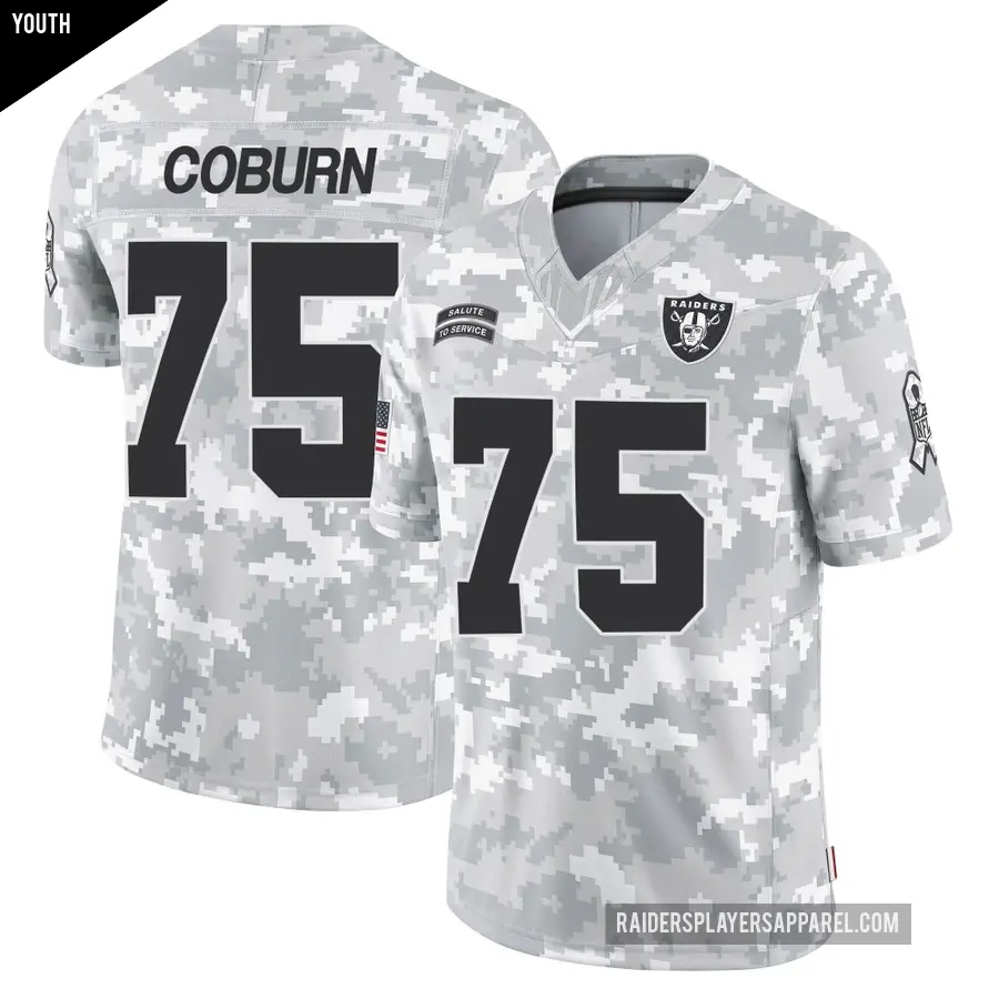 Youth Las Vegas Raiders ＃75 Keondre Coburn Arctic Camo Limited 2024 Salute to Service Jersey