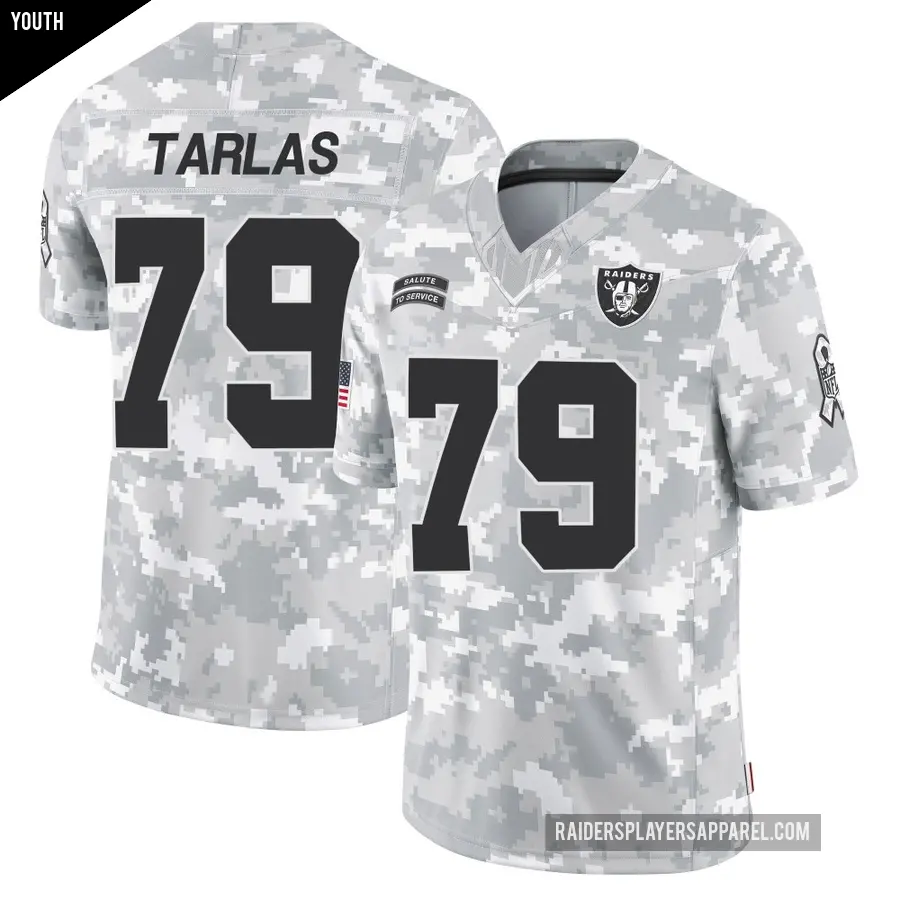 Youth Las Vegas Raiders ＃79 George Tarlas Arctic Camo Limited 2024 Salute to Service Jersey