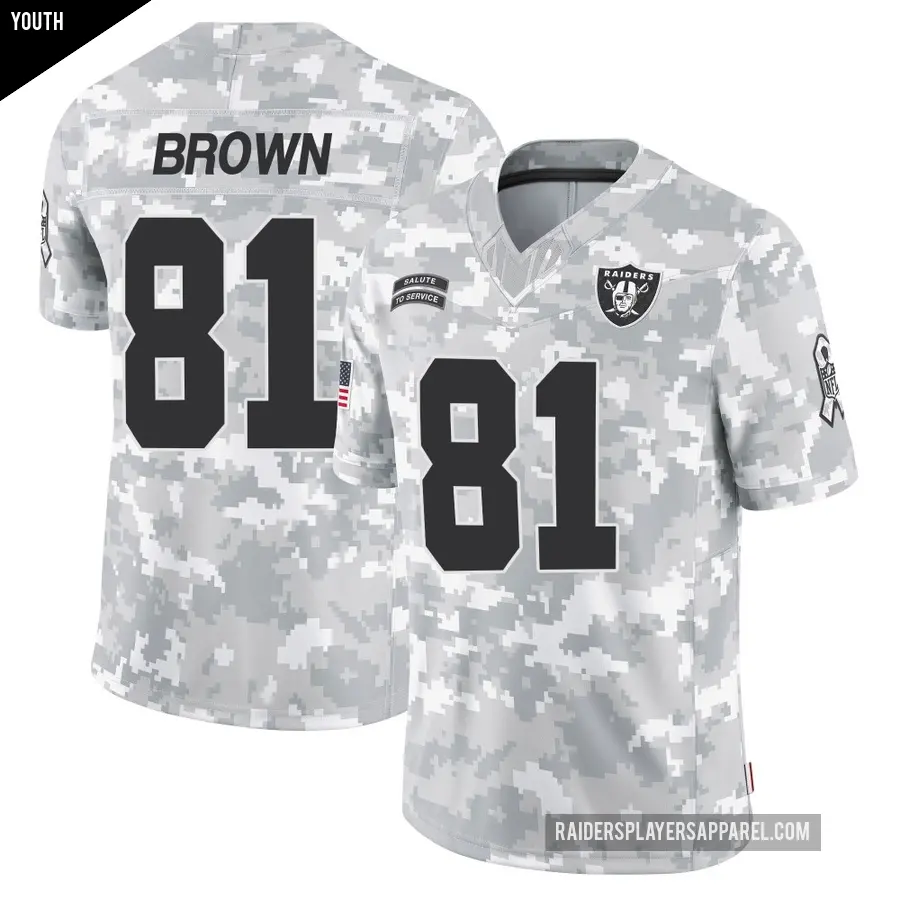 Youth Las Vegas Raiders ＃81 Tim Brown Arctic Camo Limited 2024 Salute to Service Jersey