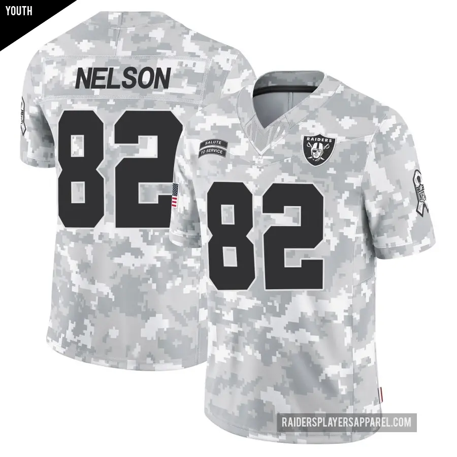 Youth Las Vegas Raiders ＃82 Jordy Nelson Arctic Camo Limited 2024 Salute to Service Jersey