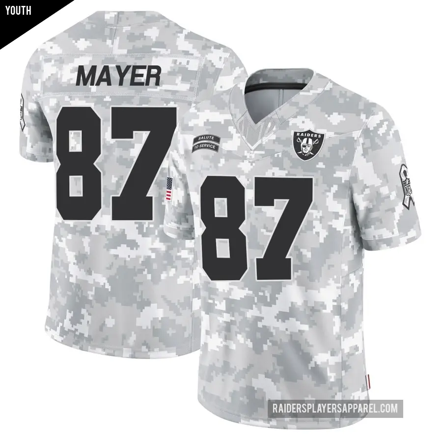Youth Las Vegas Raiders ＃87 Michael Mayer Arctic Camo Limited 2024 Salute to Service Jersey