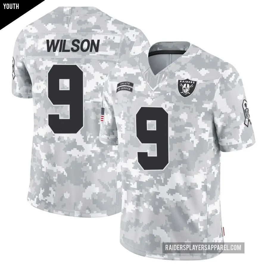 Youth Las Vegas Raiders ＃9 Tyree Wilson Arctic Camo Limited 2024 Salute to Service Jersey