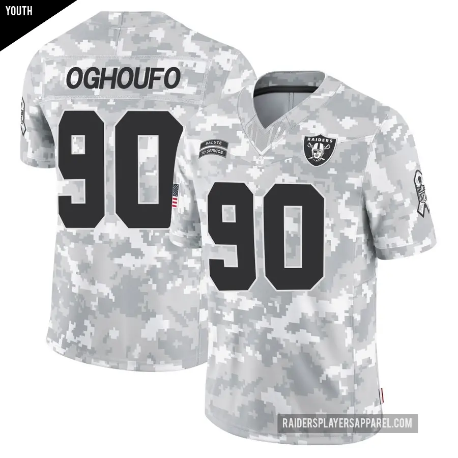 Youth Las Vegas Raiders ＃90 Ovie Oghoufo Arctic Camo Limited 2024 Salute to Service Jersey