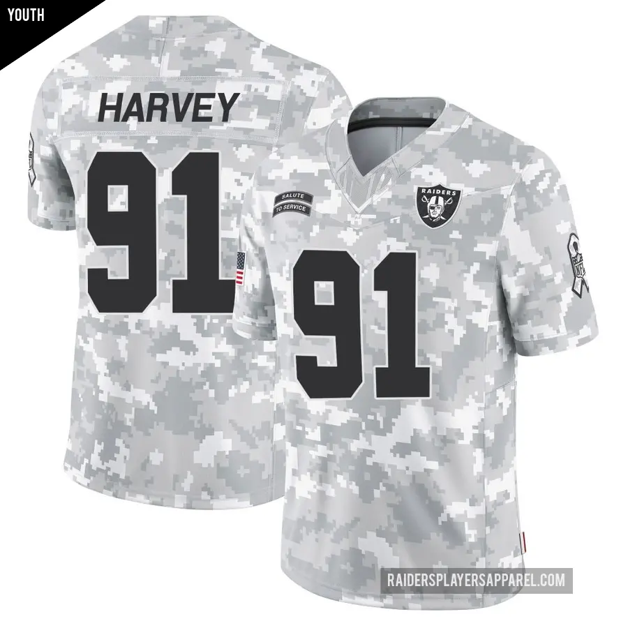 Youth Las Vegas Raiders ＃91 Jahfari Harvey Arctic Camo Limited 2024 Salute to Service Jersey