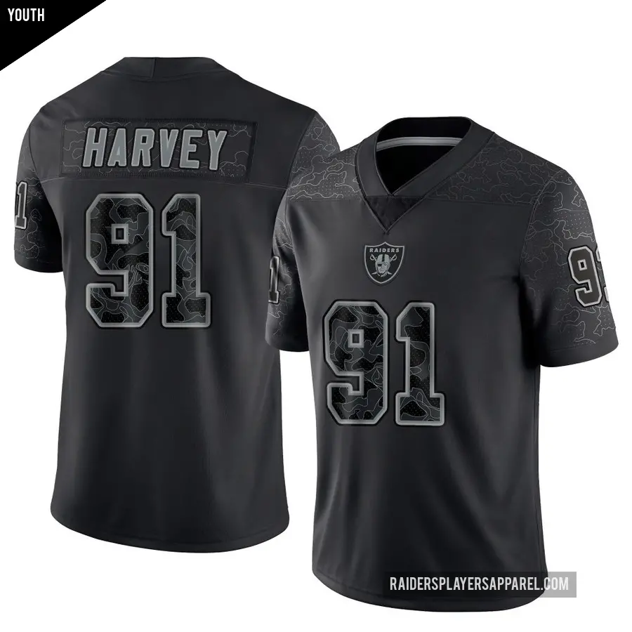 Youth Las Vegas Raiders ＃91 Jahfari Harvey Black Limited Reflective Jersey